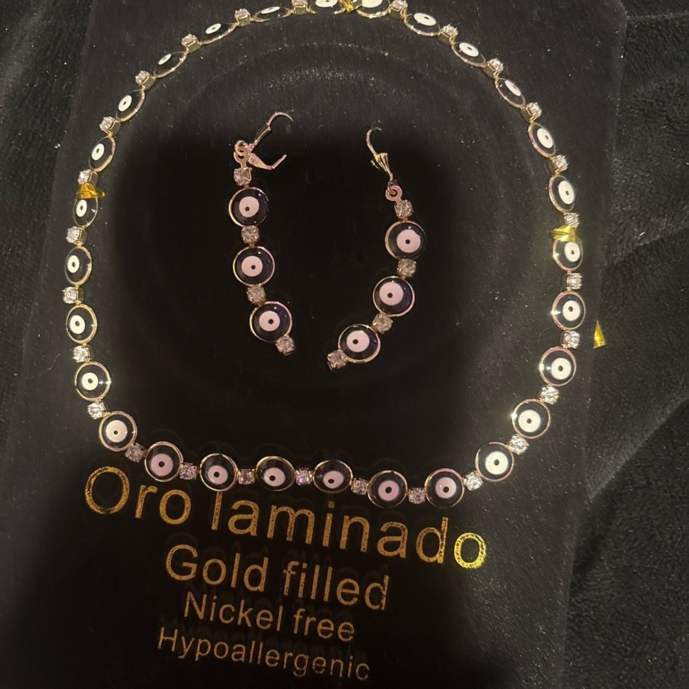 Gold-Filled Necklace with Pink Evil Eye Accents